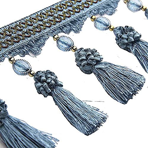 Quastenbesatz, exquisite Quastendekoration, 3 Yards Pom Pom Vorhang Fransenbesatz Perlen Kugel Quaste Besatz Nähband Polsterstoff (rot) (1 m) (Farbe: Rot)(Blue) von SLSKO
