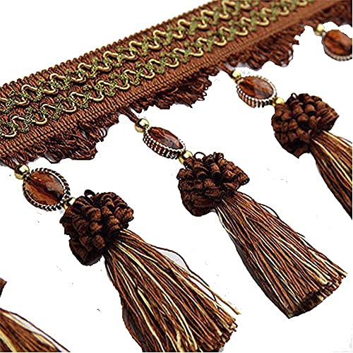 Quastenbesatz, exquisite Quastendekoration, 3 Yards Pom Pom Vorhang Fransenbesatz Perlen Kugel Quaste Besatz Nähband Polsterstoff (rot) (1 m) (Farbe: Rot)(Coffee) von SLSKO
