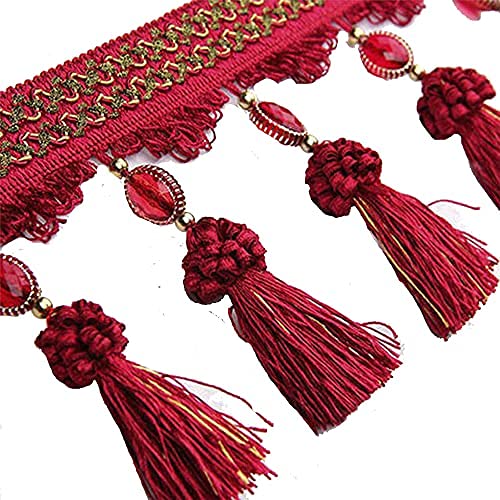 Quastenbesatz, exquisite Quastendekoration, 3 Yards Pom Pom Vorhang Fransenbesatz Perlen Kugel Quaste Besatz Nähband Polsterstoff (rot) (1 m) (Farbe: Rot)(Red) von SLSKO