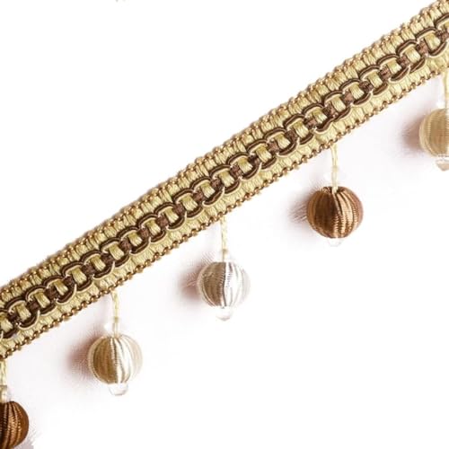 Quastenbesatz, exquisite Quastendekoration, 4 Yard Kristallperlen geflochtene Perlenquaste Fransenbesatz Spitzenband Vorhangbesatz for Vorhang Tischdecke Heimdekoration (blau) (11 m) (Farbe: Gold)(Gol von SLSKO