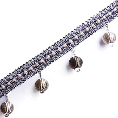 Quastenbesatz, exquisite Quastendekoration, 4 Yard Kristallperlen geflochtene Perlenquaste Fransenbesatz Spitzenband Vorhangbesatz for Vorhang Tischdecke Heimdekoration (blau) (11 m) (Farbe: Gold)(Gre von SLSKO