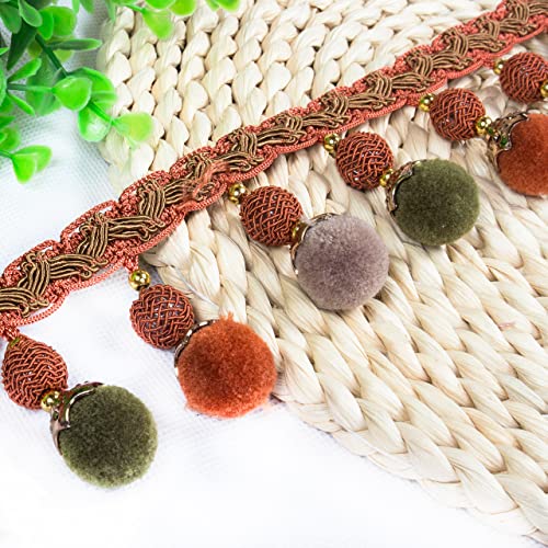 Quastenbesatz, exquisite Quastendekoration, 4 Yards Pom Pom Perlenfransenbesatz Quasten Zopf Jacquardband Nähspitzenbesatz for Nähen von Kissenvorhängen Hochzeitsdekoration (grau) (11 m) (Farbe: grau) von SLSKO