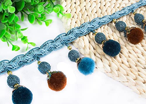 Quastenbesatz, exquisite Quastendekoration, 4 Yards Pom Pom Perlenfransenbesatz Quasten Zopf Jacquardband Nähspitzenbesatz for Nähen von Kissenvorhängen Hochzeitsdekoration (grau) (11 m) (Farbe: grau) von SLSKO