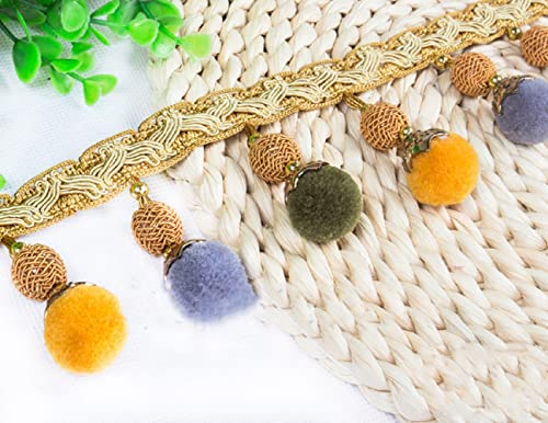 Quastenbesatz, exquisite Quastendekoration, 4 Yards Pom Pom Perlenfransenbesatz Quasten Zopf Jacquardband Nähspitzenbesatz for Nähen von Kissenvorhängen Hochzeitsdekoration (grau) (11 m) (Farbe: grau) von SLSKO