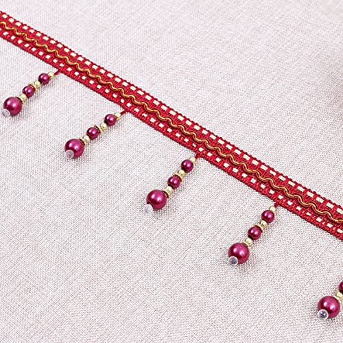 Quastenbesatz, exquisite Quastendekoration, 4 Yards geflochtene Perlenbesatz-Quastenfransenbesatz mit hängenden Kugeln, Perlenvorhangbesatz, Spitzenband for Vorhang-Tischdecken-Heimdekoration (Pink) ( von SLSKO