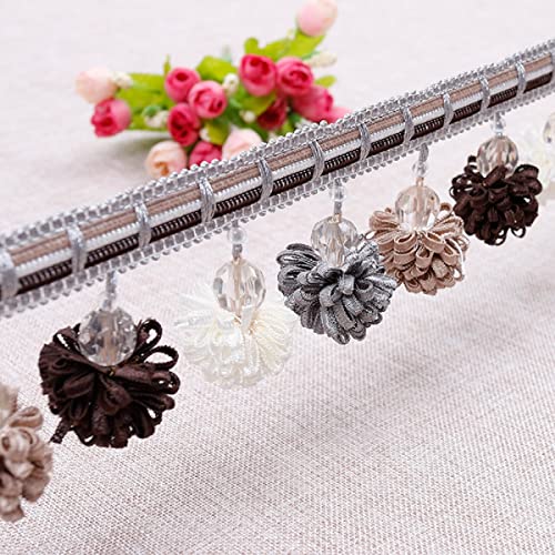 Quastenbesatz, exquisite Quastendekoration, 4 Yards geflochtener Quastenbesatz mit Perlen im europäischen Stil, Fransenbesatz aus Bommelspitze mit Perlenkugeln for Vorhang, Tischdecke, Heimdekoration von SLSKO