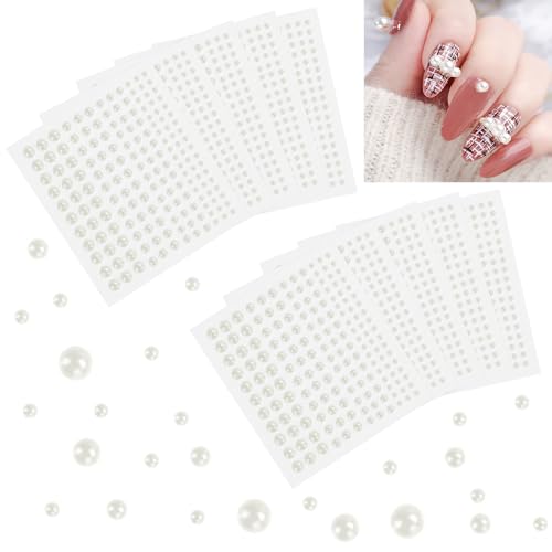 SLTAXAR 1650 Stk Selbstklebende Halbperlen Perlmutt Halbrunde Perlen 3/4/5/6mm Perlen Aufkleber Cremeweiß Klebeperlen Gesicht Dekoperlen zum Kleben Bastelperlen Schmuckperlen für DIY Handy Hochzeiten von SLTAXAR