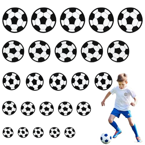SLTAXAR 25 Stück Fußball Patches zum Aufbügeln Bügelbild Fussball 3/4/ 5/6.3/7.3 cm Aufnäher Fussball Bestickte Bügelflicken Aufbügelflicken Kinder Fussball für Textilien Kleidung Jeans Taschen von SLTAXAR