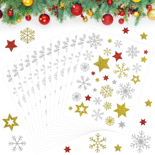 SLTAXAR 408x Aufkleber Weihnachten Sterne Glitzer Sticker Sterne Gold Weihnachtssticker Glitzer Schneeflocken Aufkleber Sterne Silber Etiketten Selbstklebend Sterne für Geschenke Weihnachtskarten von SLTAXAR