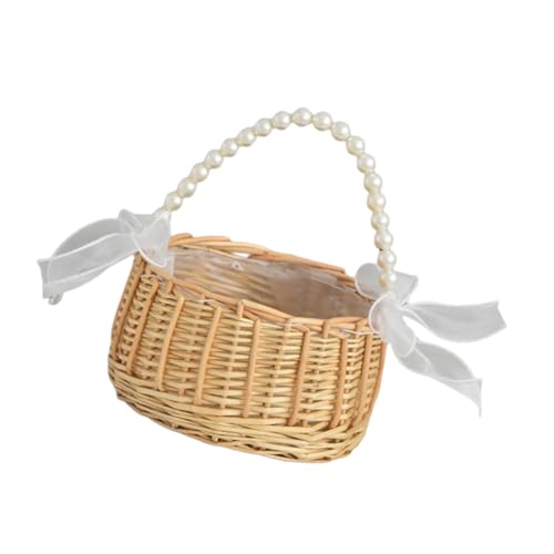Aufbewahrungskorb aus natürlichem Rattan mit dekorativer Schleife und Perlenbesatz, Heimorganisationswerkzeug, Hochzeitszeremonie unverzichtbar Aufbewahrungskorb aus natürlichem Rattan mit dekorativer Schleife und Perlenbesatz, Heimorganisationswerkzeug, Hochzeitszeremonie unverzichtbar von SLXLYH