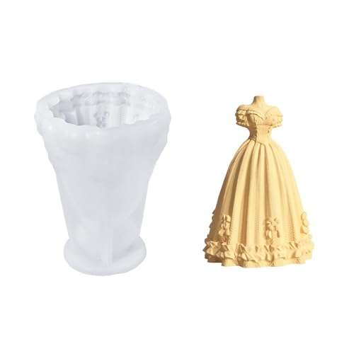 SLXLYH Flexible Silikon-Kerzenform für Hochzeitskleid, Prinzessinnenrock, 3D-Spitzen-Design, ideal zum Basteln und für Duftkerzen (Länge Schulter) von SLXLYH