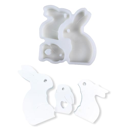 SLXLYH Flexible Silikonform für 3 Kaninchen, Familienfigur, Dekoration, Gipsform, Schmuckherstellungszubehör von SLXLYH