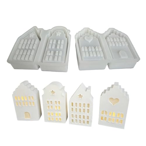SLXLYH Teelichthalterform, flexible Silikonform für 4 Gitter, Hausform, Lichtgips und Heimdekoration von SLXLYH