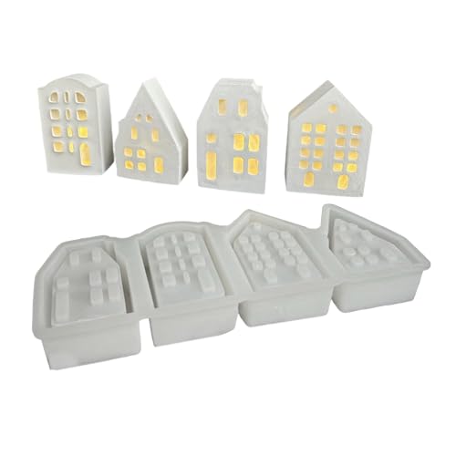 SLXLYH Teelichthalterform, flexible Silikonform für 4 Gitter, Hausform, Lichtgips und Heimdekoration von SLXLYH