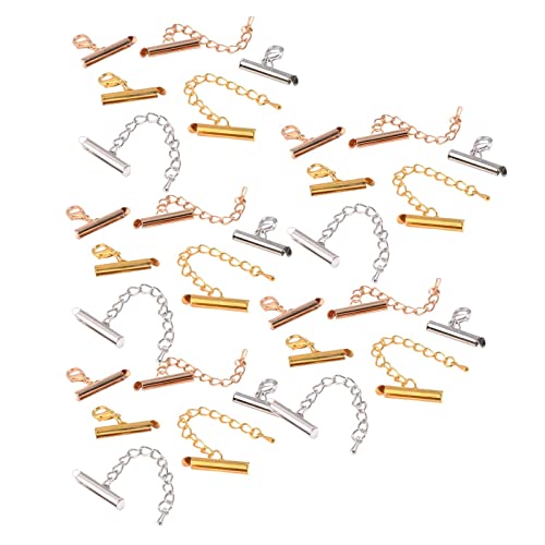 1 Set Endverschluss- zum Aufschieben, Schieber-Endkappen, Schieber-Verschluss mit Eisen-Endverbinder für DIY-Halsketten, Armbänder, mit Kette von SM SunniMix