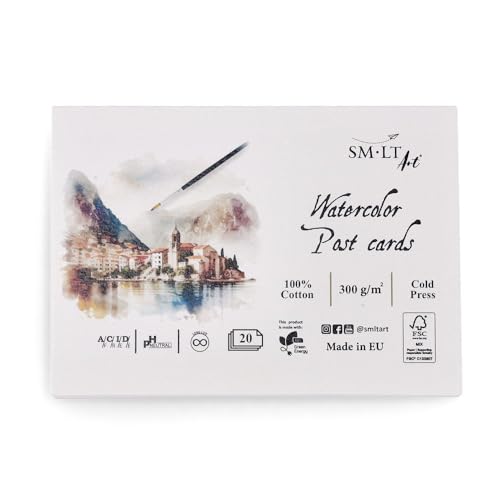 SM.LT Aquarellkarten-Block mit weißem Papier 300 g/m², bestehend aus 20 Blatt PC-20(300)/FSC von SM.LT