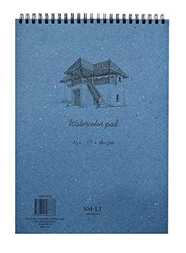 SMLT 3AB-30TS Authentic Line A3 Aquarellblock, natural weiß Papier, 280 gsm, 30 Blatt, mit Perforation, recycelter Deckel und Doppelspirale von SM.LT