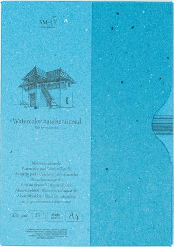 SMLT AA-35 Authentic line A4 Aquarellblock authenticpad, 280 gsm weiß Aquarellpapier, 35 Blatt von SM.LT