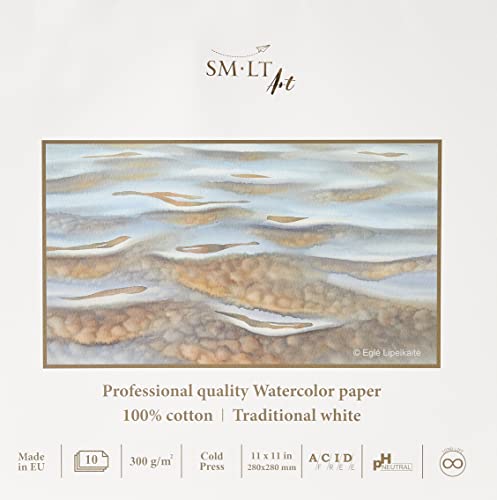 SMLT AS-10(300) Q/PRO Line Quadratisch Aquarellblock für Professionell, 300 gsm, traditionelles weißes 100 Prozent Baumwollpapier, 10 Blatt von SMLT
