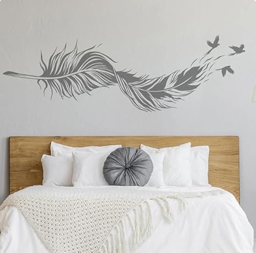 Wandtattoo Lockige Federn mit fliegenden Vögeln Freies Wandtattoo Schlafzimmer Wohnzimmer, grau, 120cm Breite x 38cm hoch Selbstklebender abnehmbarer moderner Vinyl-Poster-Aufkleber Wandtattoo Lockige Federn mit fliegenden Vögeln Freies Wandtattoo Schlafzimmer Wohnzimmer, grau, 120cm Breite x 38cm hoch Selbstklebender abnehmbarer moderner Vinyl-Poster-Aufkleber von SMALLSNOT