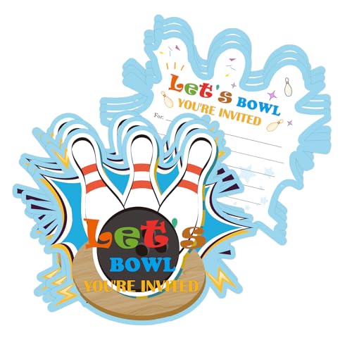 Bowling-Geburtstagseinladungskarten, 10,2 x 15,2 cm, Let's Bowl, Geburtstagseinladungen mit Umschlägen für Jungen und Mädchen, Party-Einladungs-Set, 20 Stück (Farbe 1) von SMARSTICKER