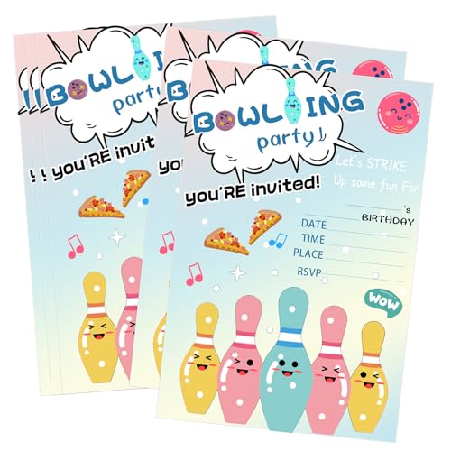 Bowling-Geburtstagseinladungskarten, 10,2 x 15,2 cm, Let's Bowl, Geburtstagseinladungen mit Umschlägen für Jungen und Mädchen, Party-Einladungs-Set, 20 Stück (Farbe 2) von SMARSTICKER