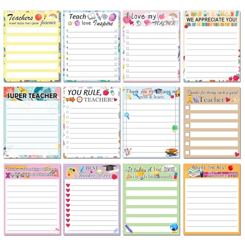Lehrer-Notizblock-Set, 12 Stück, To-Do-Liste, linierte Notizblöcke, motivierende Wertschätzung, Geschenk, Haftnotizen, Blöcke für Schule, Büro, Schreibwaren, Organizer, Zubehör von SMARSTICKER