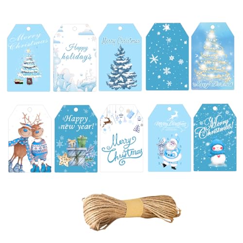 Namensschilder mit Hanfseil, Weihnachtsmann, Schneeflocke, Geschenke, Urlaub, blanko, zum Aufhängen, für Winterboxen, Basteln, Blau, 100 Stück Namensschilder mit Hanfseil, Weihnachtsmann, Schneeflocke, Geschenke, Urlaub, blanko, zum Aufhängen, für Winterboxen, Basteln, Blau, 100 Stück von SMARSTICKER