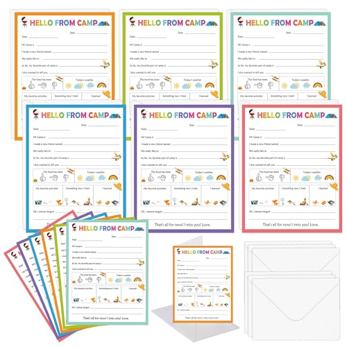 SMARSTICKER 12 Stück linierte flache Karten und Umschläge, Notizblock-Set, lustige Campingkarten, 12,7 x 17,8 cm, Abenteuer, Campingkarten für Reisen, Camping, Ausflüge, Outdoor-Aktivitäten (Farbe) von SMARSTICKER