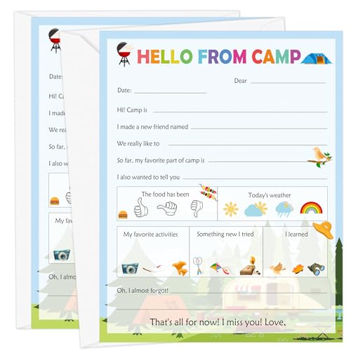 SMARSTICKER 12 Stück linierte flache Karten und Umschläge, Notizblock-Set, lustige Campingkarten, 12,7 x 17,8 cm, Abenteuer, Campingkarten für Reisen, Camping, Ausflüge, Outdoor-Aktivitäten (blau) von SMARSTICKER