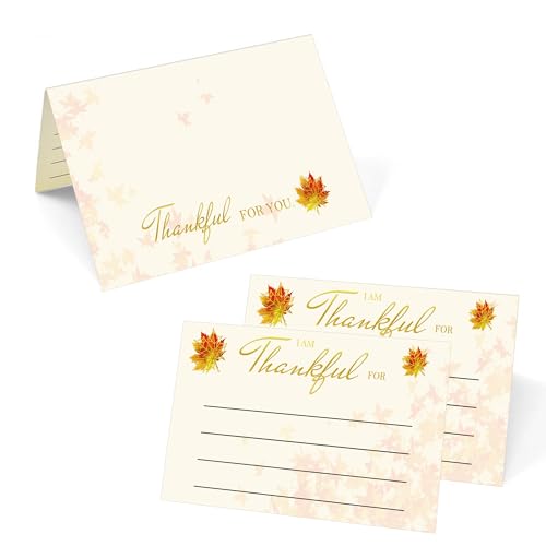 Tischkarten für Thanksgiving, 100 Stück, Goldfolie, Ahornblatt-Ernte "I Am Thankful For Tent Card", blanko, Dankbar, Gruß, Namensschilder für Abendessen, Partyzubehör (Ahorn) von SMARSTICKER