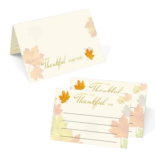 Tischkarten für Thanksgiving, 100 Stück, Goldfolie, Ahornblatt-Ernte "I Am Thankful For Tent Card", blanko, Dankeschön, Namensschilder für Abendessen, Platzset, Partyzubehör, großes Ahornholz Tischkarten für Thanksgiving, 100 Stück, Goldfolie, Ahornblatt-Ernte "I Am Thankful For Tent Card", blanko, Dankeschön, Namensschilder für Abendessen, Platzset, Partyzubehör, großes Ahornholz von SMARSTICKER