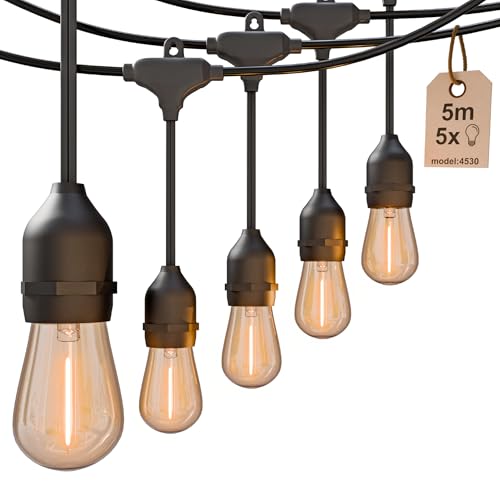 SMART LED Kugel Lichterkette, 5 LEDs 5m, Partylichterkette mit Stecker für Innen und Außen, Enegiesparend, ideal für Weihnachten, Hochzeit, Party, Garten, Warmweiß, PI44, (4530) von SMART LED