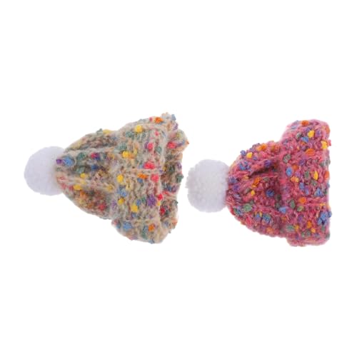 SMASOLO 2 Stück Mini Puppenmützen Gestrickt Winterlich Flauschig Weich DIY Dekoration Puppenhaus Zubehör Rosa Beige für Kopf von SMASOLO