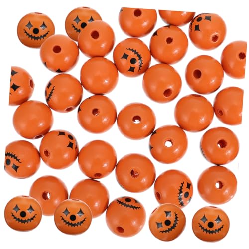 SMASOLO 50 Stück Teiliges Halloween Holzperlen Runde Holzperlen mit Geistergesicht Langlebige DIY Schmuck Bastelperlen für Armbänder Halsketten Dekorationen und Halloween Deko von SMASOLO