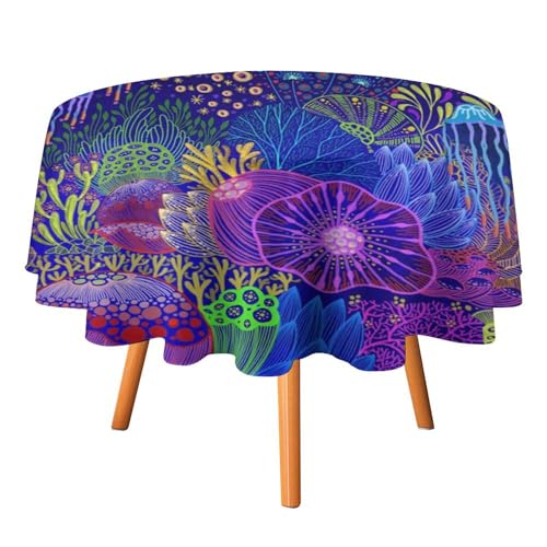 Ästhetische abstrakte Quallen-Tischdecke, rund, 91,4 cm, Bunte Tropische Unterwasserkorallenmuschel für Küche und Esszimmer Ästhetische abstrakte Quallen-Tischdecke, rund, 91,4 cm, Bunte Tropische Unterwasserkorallenmuschel für Küche und Esszimmer von SMAZDFXX