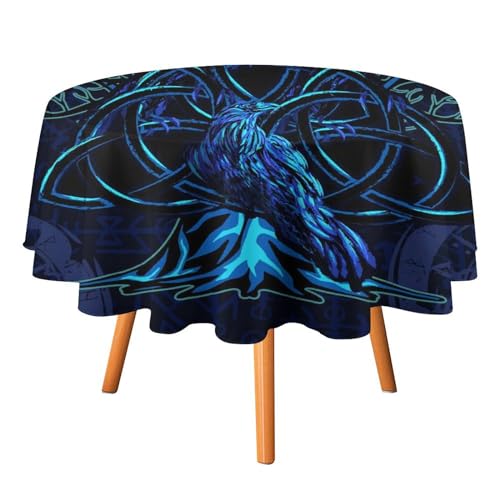 Ästhetische abstrakte Wikinger-Tischdecken, rund, 127 cm, Bunte Bäume, geheimnisvolle Symbole, nordische Kunst, Krähen-Tischdecken, waschbar für den Innen- und Außenbereich Ästhetische abstrakte Wikinger-Tischdecken, rund, 127 cm, Bunte Bäume, geheimnisvolle Symbole, nordische Kunst, Krähen-Tischdecken, waschbar für den Innen- und Außenbereich von SMAZDFXX