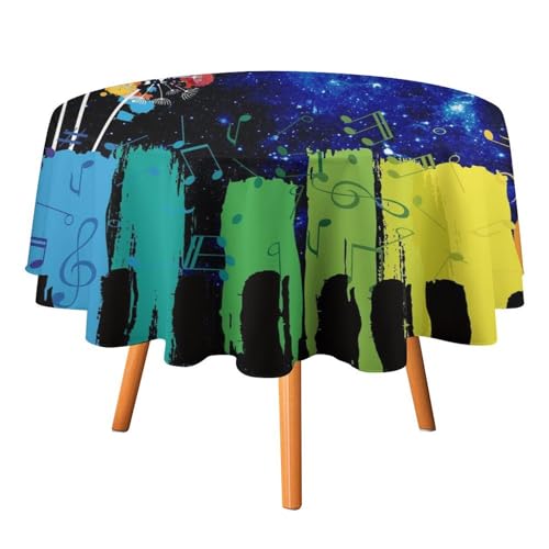 AbstractGalaxy Klavier-Tischdecken, rund, 152,4 cm, Regenbogenfarben, Bunte Löwenzahn-Blumen, Musiknoten für Küche und Esszimmer, Tischdecke AbstractGalaxy Klavier-Tischdecken, rund, 152,4 cm, Regenbogenfarben, Bunte Löwenzahn-Blumen, Musiknoten für Küche und Esszimmer, Tischdecke von SMAZDFXX