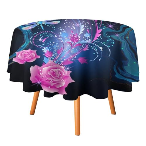 Abstrakte Libellen-Tischdecke, rund, 177,8 cm, modernes Marmor-Design, rosafarbene Rose, Libelle für Küche und Esszimmer Abstrakte Libellen-Tischdecke, rund, 177,8 cm, modernes Marmor-Design, rosafarbene Rose, Libelle für Küche und Esszimmer von SMAZDFXX
