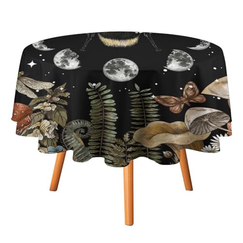 Abstrakte Retro-Bienen-Tischdecke, rund, 152,4 cm, Fantasy-Weltraum, Vollmond, Libelle, Schmetterling, Gänseblümchen, Pilz, für Küche und Esszimmer, Tischdecke Abstrakte Retro-Bienen-Tischdecke, rund, 152,4 cm, Fantasy-Weltraum, Vollmond, Libelle, Schmetterling, Gänseblümchen, Pilz, für Küche und Esszimmer, Tischdecke von SMAZDFXX