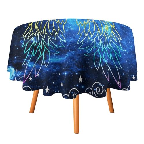 Abstrakte Tischdecke mit Engelsflügeln, rund, 177,8 cm, Fantasy-Galaxie, Coole Flügel, Boho-Stil, Sonne und Mond für Küche und Esszimmer Abstrakte Tischdecke mit Engelsflügeln, rund, 177,8 cm, Fantasy-Galaxie, Coole Flügel, Boho-Stil, Sonne und Mond für Küche und Esszimmer von SMAZDFXX