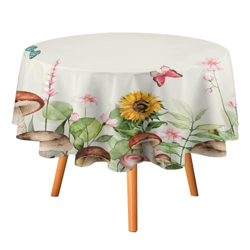 Abstrakte Tischdecke mit Eukalyptus-Pilz-Motiv, rund, 152,4 cm, Aquarell, Schmetterling, buntes Blumenblatt, für Küche und Esszimmer Abstrakte Tischdecke mit Eukalyptus-Pilz-Motiv, rund, 152,4 cm, Aquarell, Schmetterling, buntes Blumenblatt, für Küche und Esszimmer von SMAZDFXX