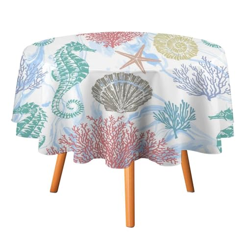 Abstrakte Tischdecke mit Seepferdchenmotiv, rund, 91,4 cm, Aquarell-Thema, Korallen, Seetang, e für Küche und Esszimmer Abstrakte Tischdecke mit Seepferdchenmotiv, rund, 91,4 cm, Aquarell-Thema, Korallen, Seetang, e für Küche und Esszimmer von SMAZDFXX