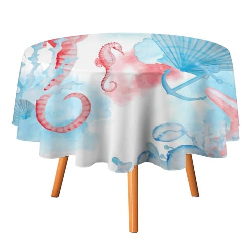 Abstrakte Tischdecken mit Unterwasser-Hippocampus, rund, 152,4 cm, Aquarell, Rot, Wildtiere, Seepferdchen, Quallen, Korallen, nautisches Thema für Küche und Esszimmer Abstrakte Tischdecken mit Unterwasser-Hippocampus, rund, 152,4 cm, Aquarell, Rot, Wildtiere, Seepferdchen, Quallen, Korallen, nautisches Thema für Küche und Esszimmer von SMAZDFXX