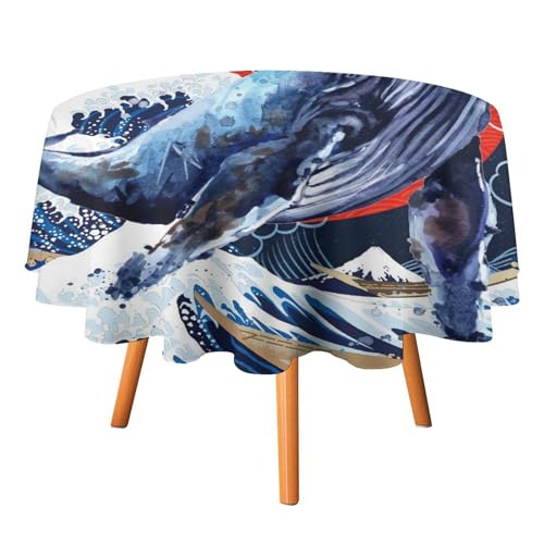 Abstrakte japanische Anime-Wal-Tischdecken, rund, 91,4 cm, für Tische, Aquarell, japanischer großer Wellenkranich, Kirschblüten, Tischdecken für Küche und Esszimmer Abstrakte japanische Anime-Wal-Tischdecken, rund, 91,4 cm, für Tische, Aquarell, japanischer großer Wellenkranich, Kirschblüten, Tischdecken für Küche und Esszimmer von SMAZDFXX