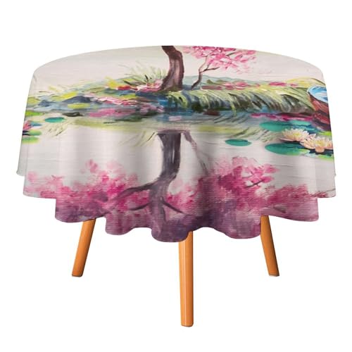 Aquarell, schöne Tischdecken mit Blumenmuster, rund, 91,4 cm, für Tische, japanische Kirschblüten, Lotusblätter, Boot-Reflexionen, Tischdecken für Küche und Esszimmer Aquarell, schöne Tischdecken mit Blumenmuster, rund, 91,4 cm, für Tische, japanische Kirschblüten, Lotusblätter, Boot-Reflexionen, Tischdecken für Küche und Esszimmer von SMAZDFXX