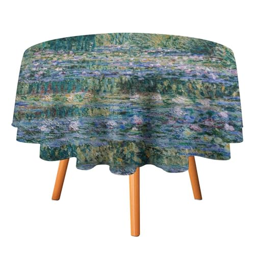 Aquarell-Tischdecke im modernen Monet-Stil, rund, 127 cm, rustikales Ölgemälde, Frühlingsgarten, Brücke, Blume, Lotus, für Küche und Esszimmer Aquarell-Tischdecke im modernen Monet-Stil, rund, 127 cm, rustikales Ölgemälde, Frühlingsgarten, Brücke, Blume, Lotus, für Küche und Esszimmer von SMAZDFXX