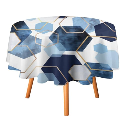 Blaue, Moderne, geometrische Tischdecken, rund, 91,4 cm, Ombre-Marmordruck, verdunkelnd, abstraktes Sechseckmuster, waschbar für den Innen- und Außenbereich Blaue, Moderne, geometrische Tischdecken, rund, 91,4 cm, Ombre-Marmordruck, verdunkelnd, abstraktes Sechseckmuster, waschbar für den Innen- und Außenbereich von SMAZDFXX