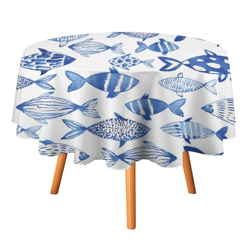 Boho-Tischdecke mit nautischen Fischen, rund, 152,4 cm, abstraktes Retro-Meerestier-Fisch-Thema für Küche und Esszimmer Boho-Tischdecke mit nautischen Fischen, rund, 152,4 cm, abstraktes Retro-Meerestier-Fisch-Thema für Küche und Esszimmer von SMAZDFXX