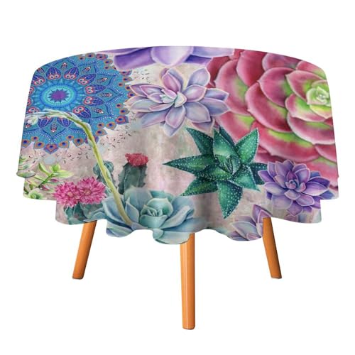 Bunte Tischdecken mit Sukkulenten, Pflanzen und Kakteen, rund, 91,4 cm, rustikales Boho-Mandala, Aquarell, Frühling, exotische Natur, Blumenmuster für Küche und Esszimmer Bunte Tischdecken mit Sukkulenten, Pflanzen und Kakteen, rund, 91,4 cm, rustikales Boho-Mandala, Aquarell, Frühling, exotische Natur, Blumenmuster für Küche und Esszimmer von SMAZDFXX